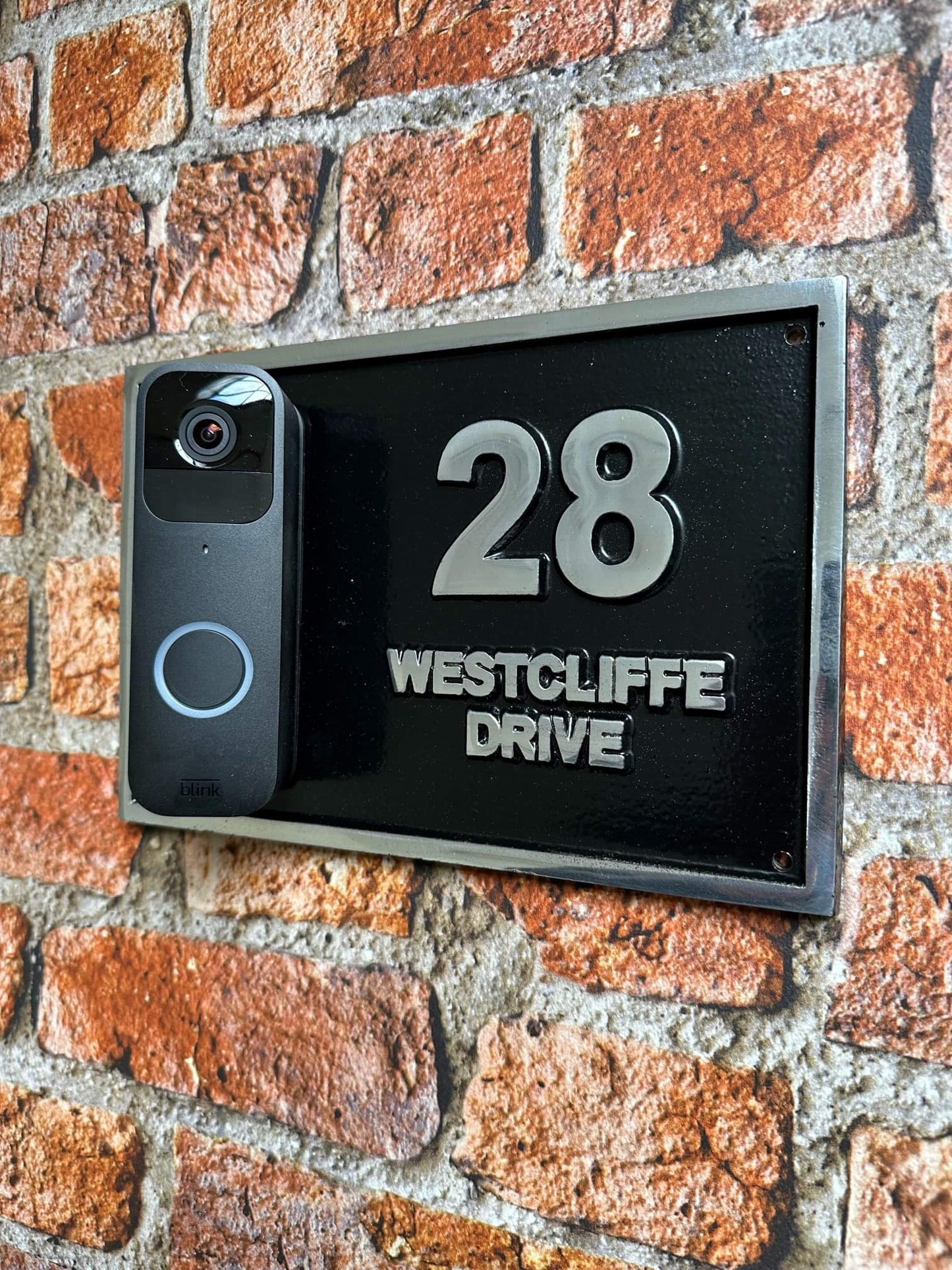 Modern address sign with smart doorbell