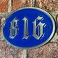 Numbered wall sign traditional style oval blue