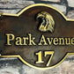 house address sign in red patina