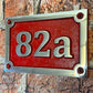 House number sign aluminium rectangle red