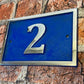 House number sign aluminium rectangle blue