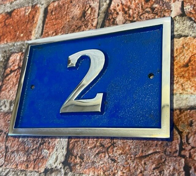House number sign aluminium rectangle blue