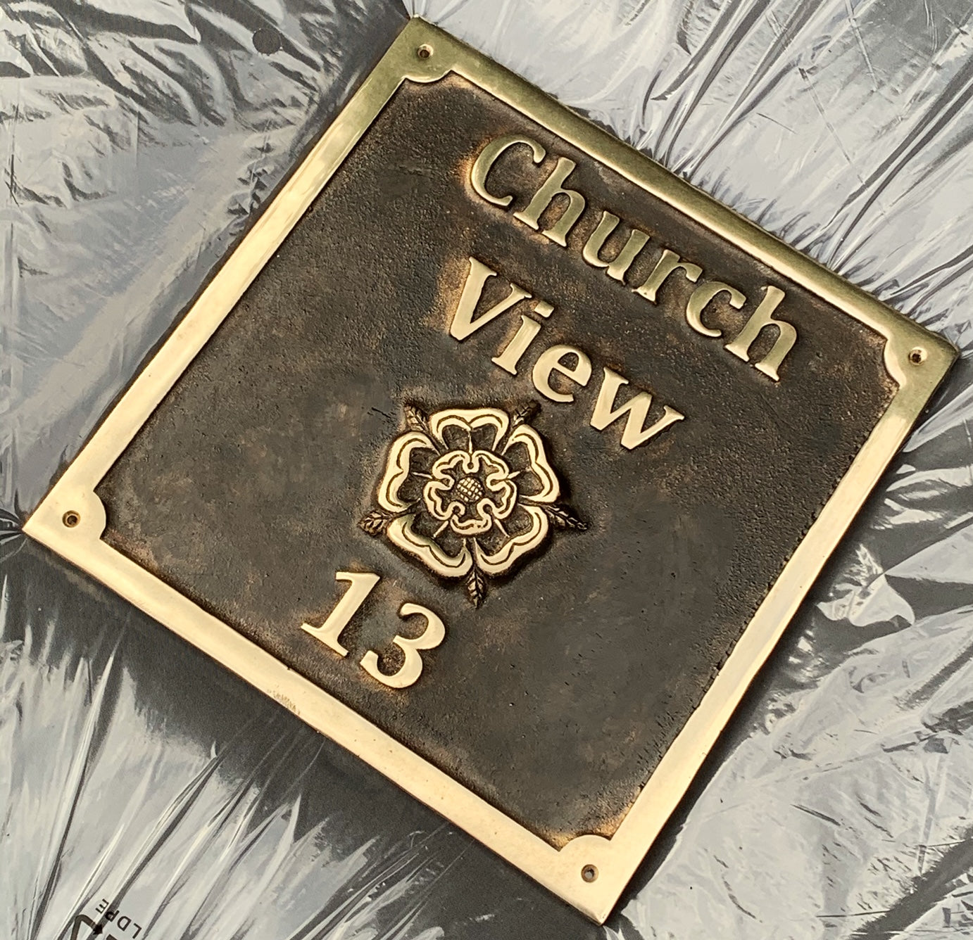 Metal House Sign Bronze with Tudor Rose