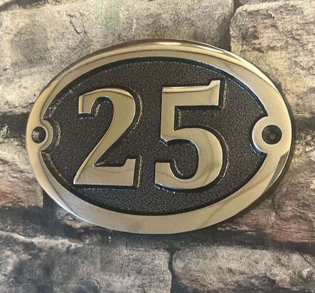 oval house number sign gun metal