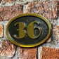 house number sign art deco gunmetal background