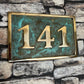 House number sign in bronze and Verdigris