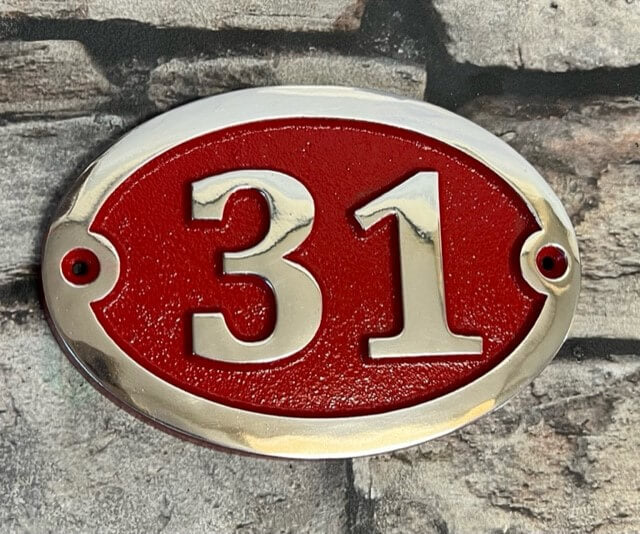 Door Number Plaque Oval in Red