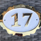 Fancy oval bronze number sign in white