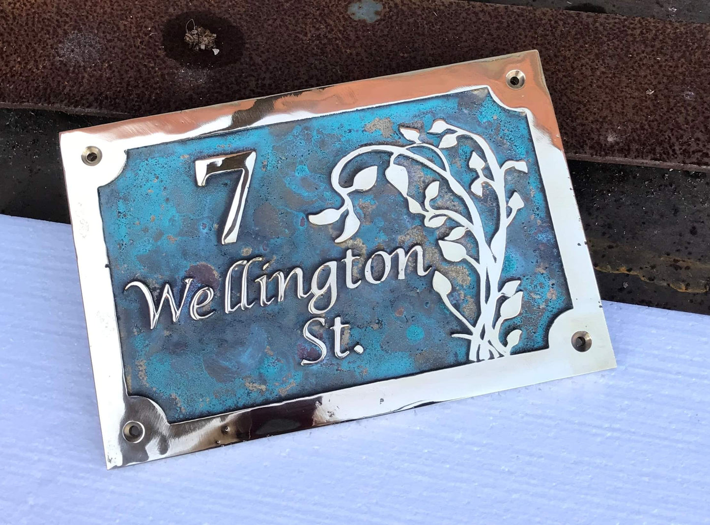 Bronze Plaques with Verdigris Background