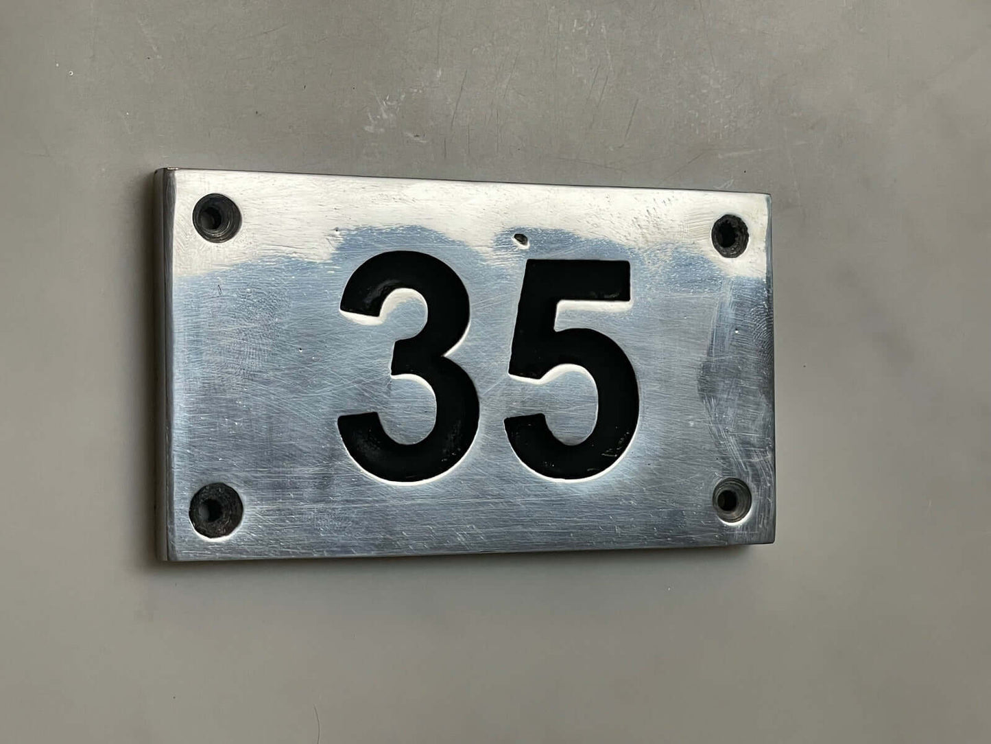 House Number Sign polished aluminium