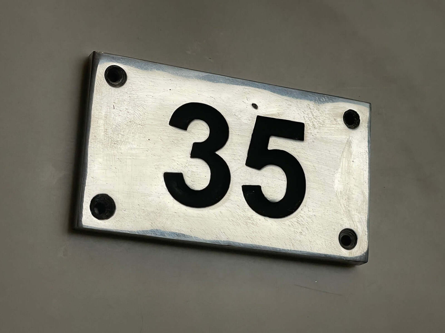 House Number Sign polished aluminium