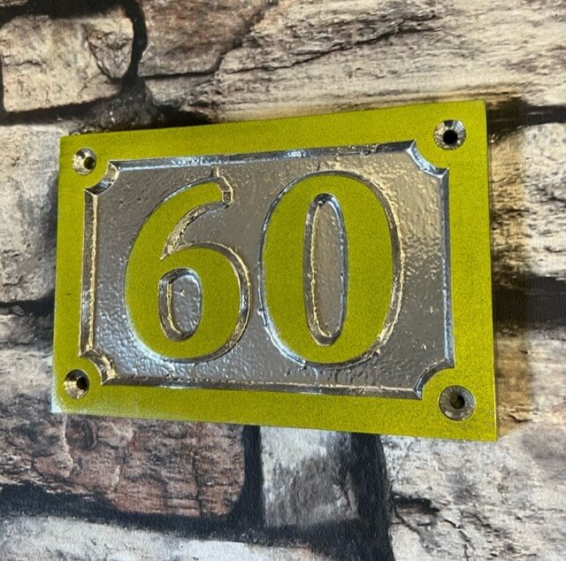 lime and chrome house number sign