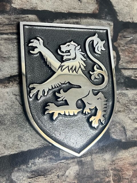metal shield Scottish lion in gunmetal grey